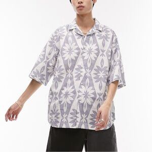 Topman short sleeve relaxed revere floral printed shirt mixed linen Size M